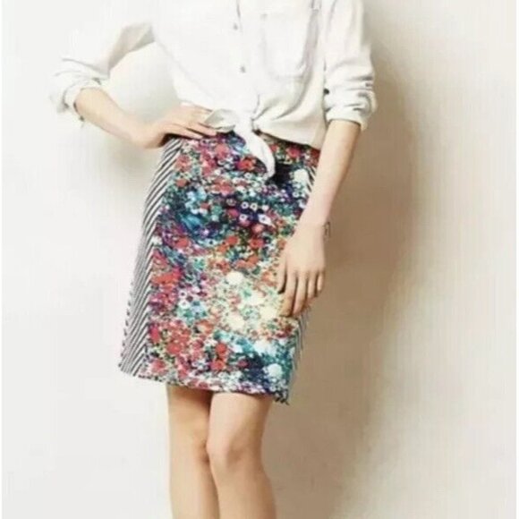 Anthropologie Tabitha Size 4 Spring Meadow Mixed Print Pencil Skirt Floral - Picture 2 of 12